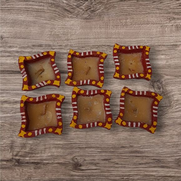 Handmade Earthen Clay Terracotta Decorative Set Tealight Candle 6Pcs - Picture 1 of 5